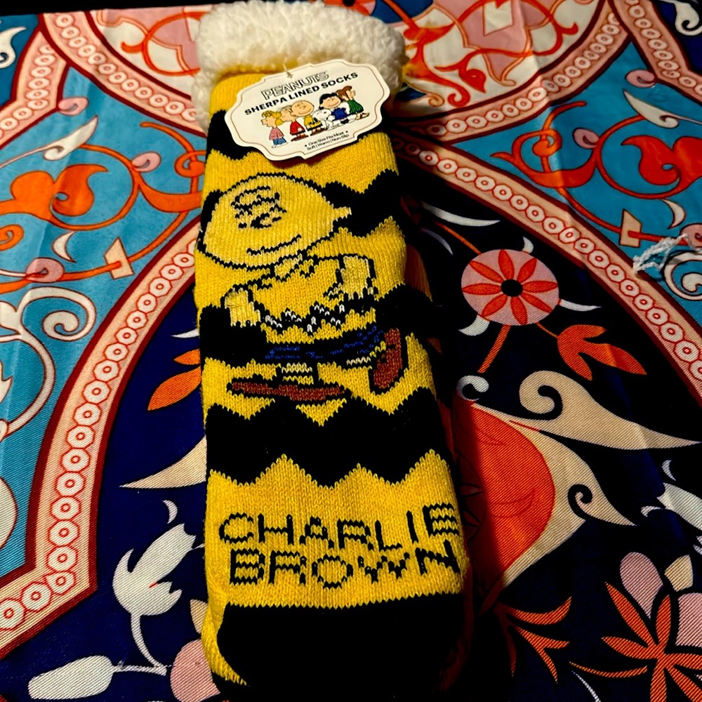 Peanuts Charlie Brown NonSlip Sherpa Lined Socks Warm & Cozy & Cute.